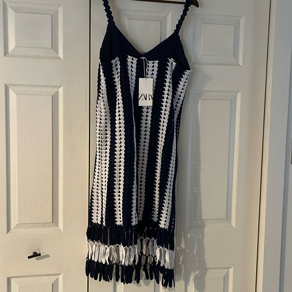 Zara navy and white crochet dress